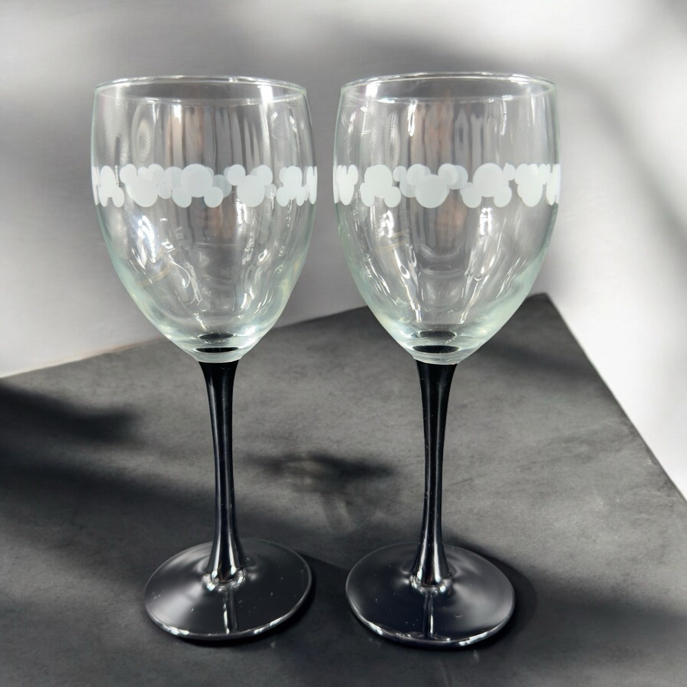 Disney Mickey Glasses Black Stems Set Of Two‎ Clear Top Barware Cups Goblets Set